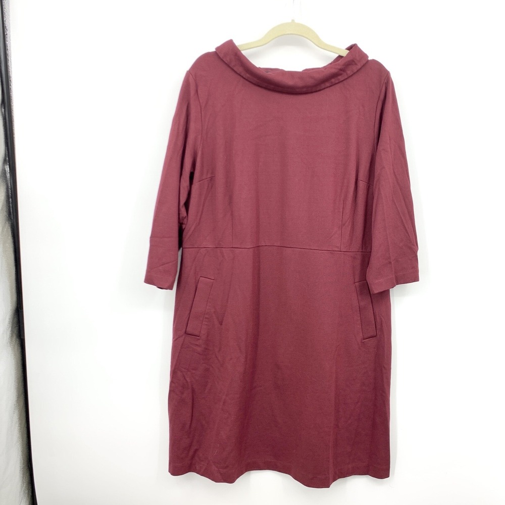 Talbots Women Size 18 Dress Maroon Red Cowl Neck 3/4 Sleeve‎ Ponte Stretch